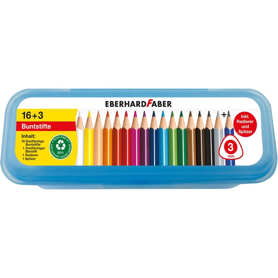 Eberhard-Faber - Coloured pencil triangular plastic box of 16+3