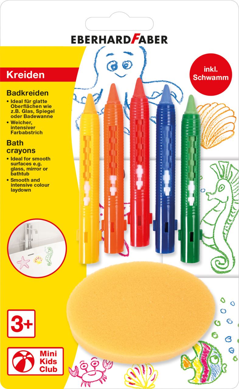 Eberhard-Faber - Mini Kids bath crayons, 5 colours inkl. sponge