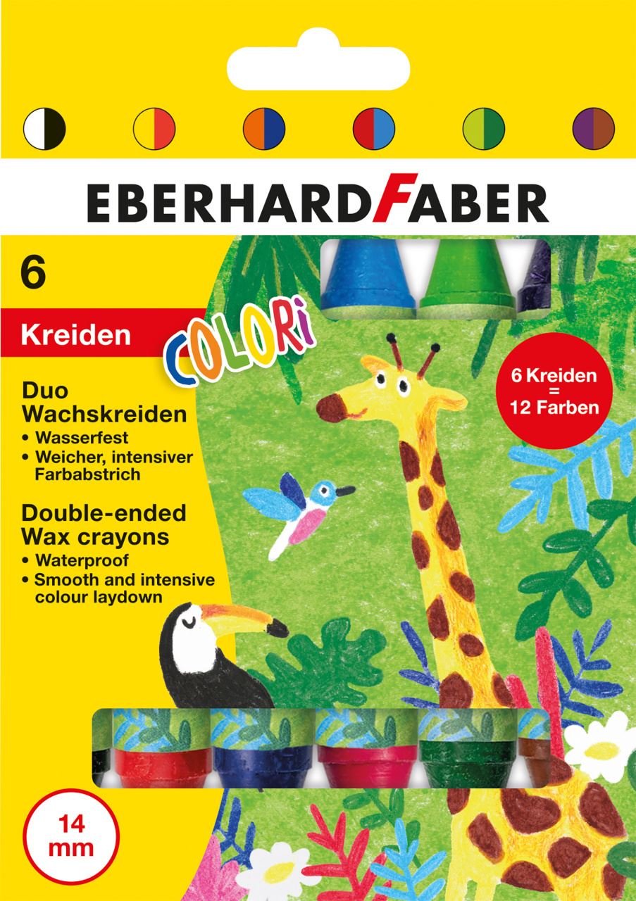 Eberhard-Faber - Colori Duo wax crayons, 6 crayons = 12 colours