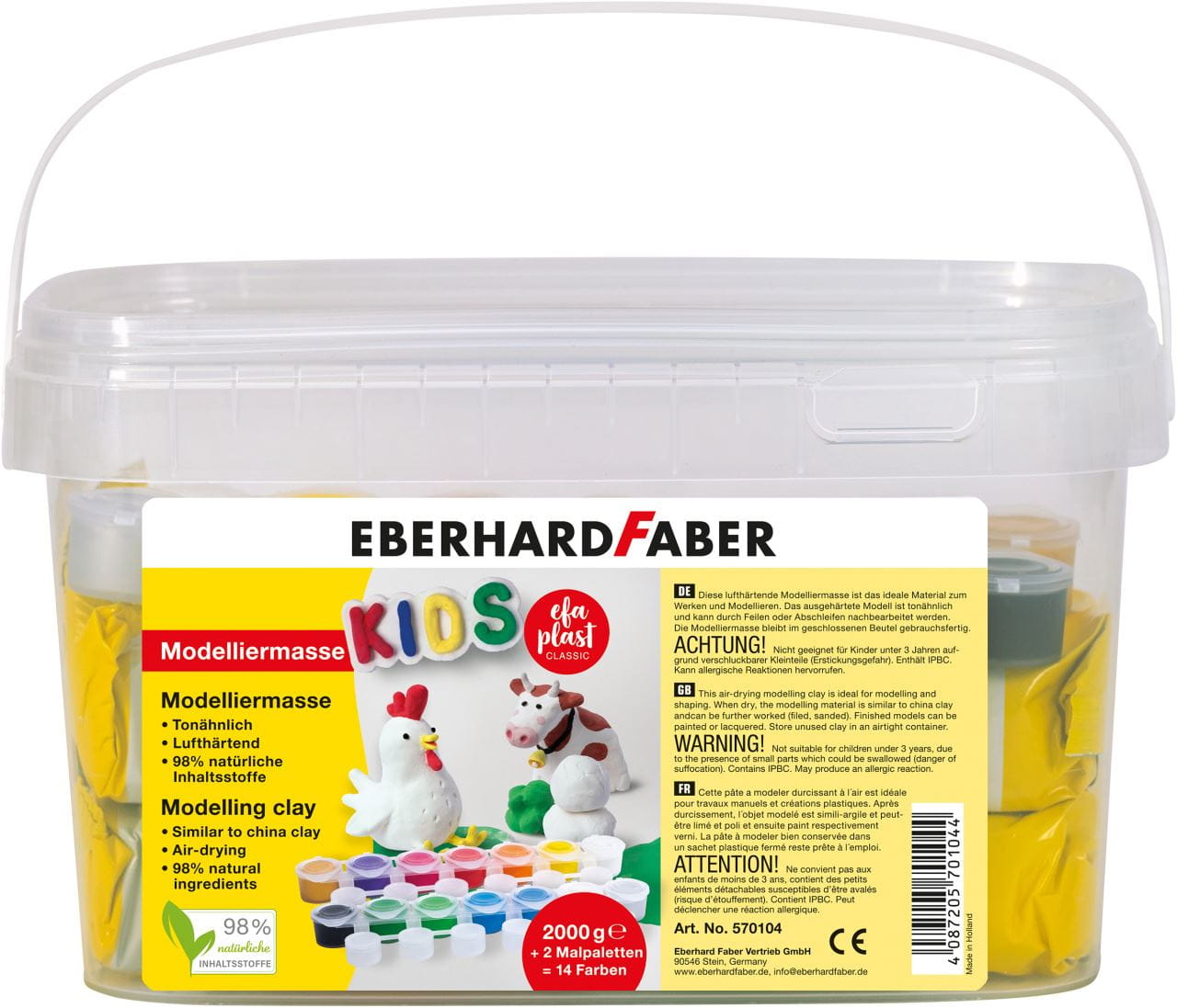 Eberhard-Faber - EFA Plast Kids, 2.000g white bucket + 14 paint pots