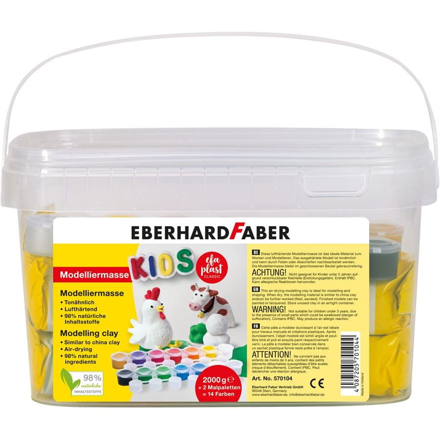 Eberhard-Faber - EFA Plast Kids, 2.000g white bucket + 14 paint pots