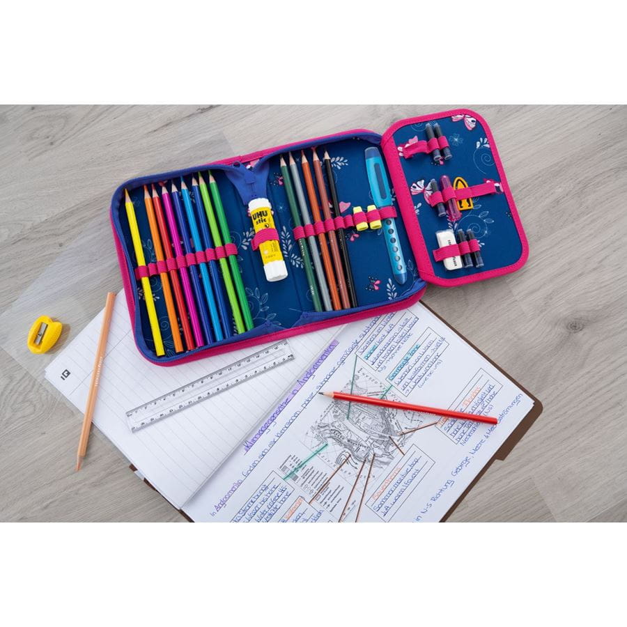 Eberhard-Faber - Pencil case butterfly, filled with 32 items