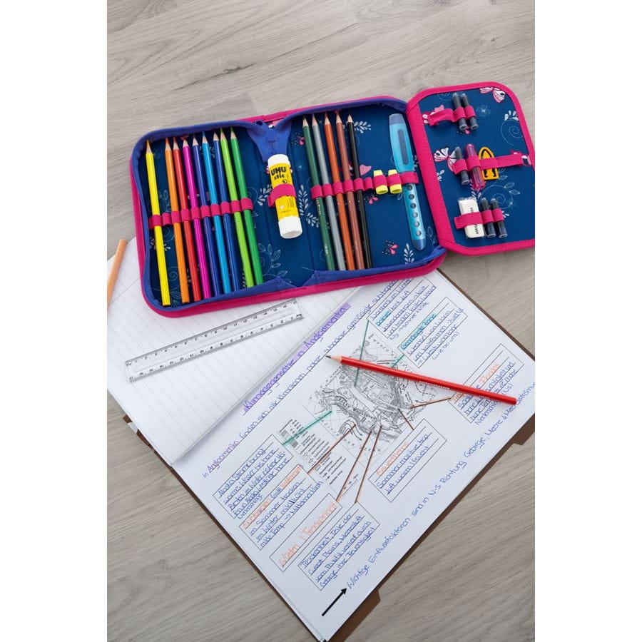 Eberhard-Faber - Pencil case butterfly, filled with 32 items