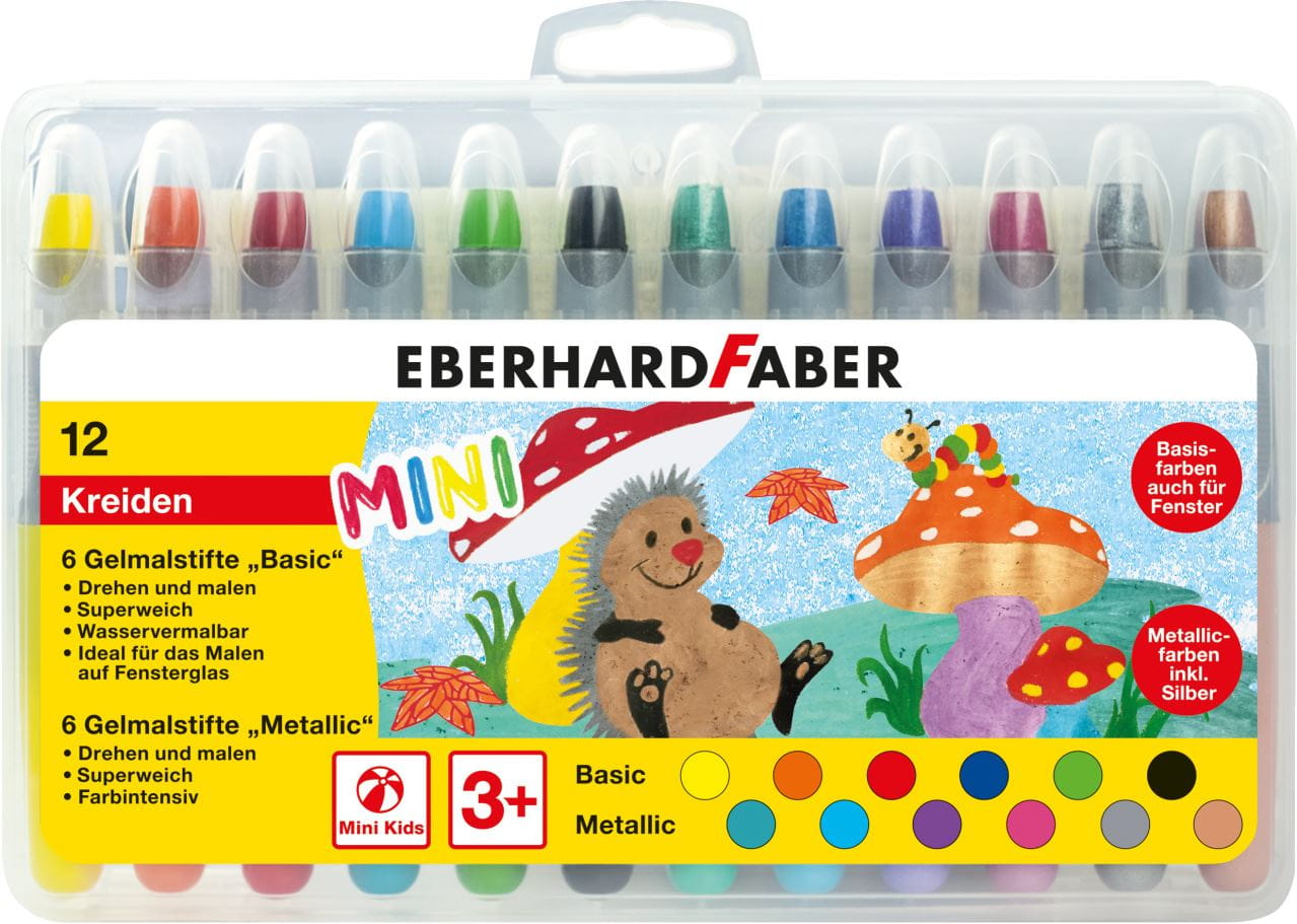 Eberhard-Faber - Gel crayons basic + metallic box of 12