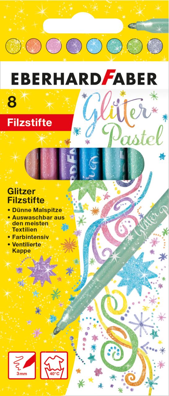 Eberhard-Faber - Glitter felt-tip pen pastel cardboard box of 8