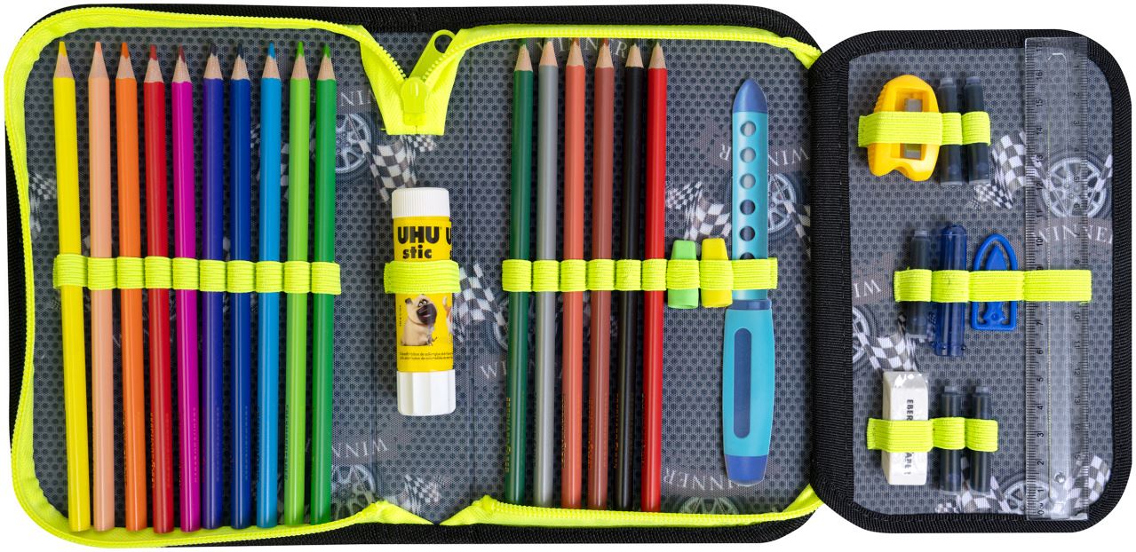 Eberhard-Faber - Pencil case Race car, filled with 32 items